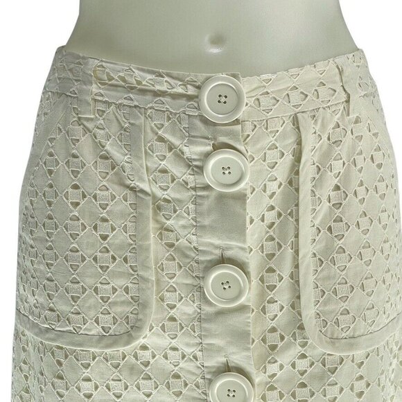 Tibi New York Womens Lace Midi Skirt Size 6 Ivory Button Front - Picture 4 of 10